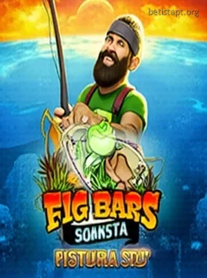 Peixe bass gigante com moedas de ouro e vara de pesca